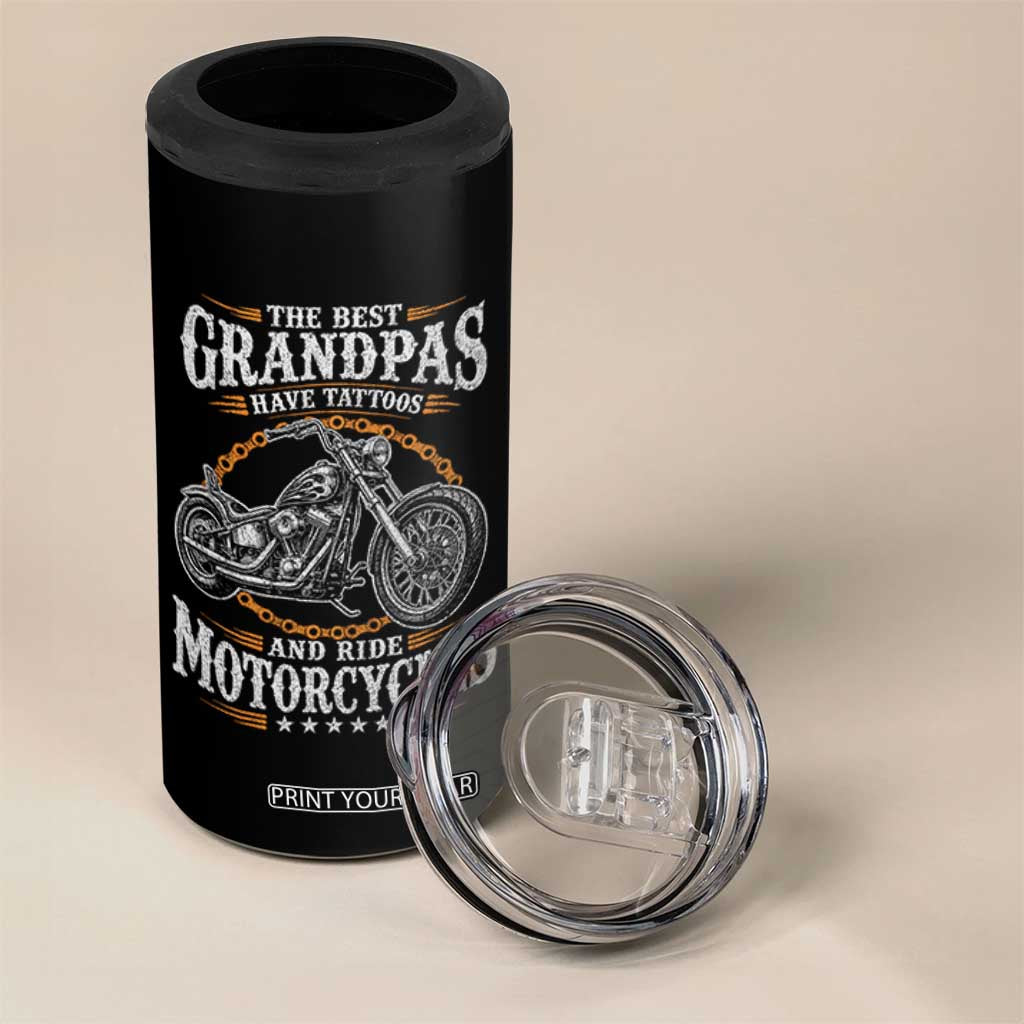Biker Grandpa Best Grandpas Have Tattoos and Ride Motorcycles 4 in 1 Can Cooler Tumbler