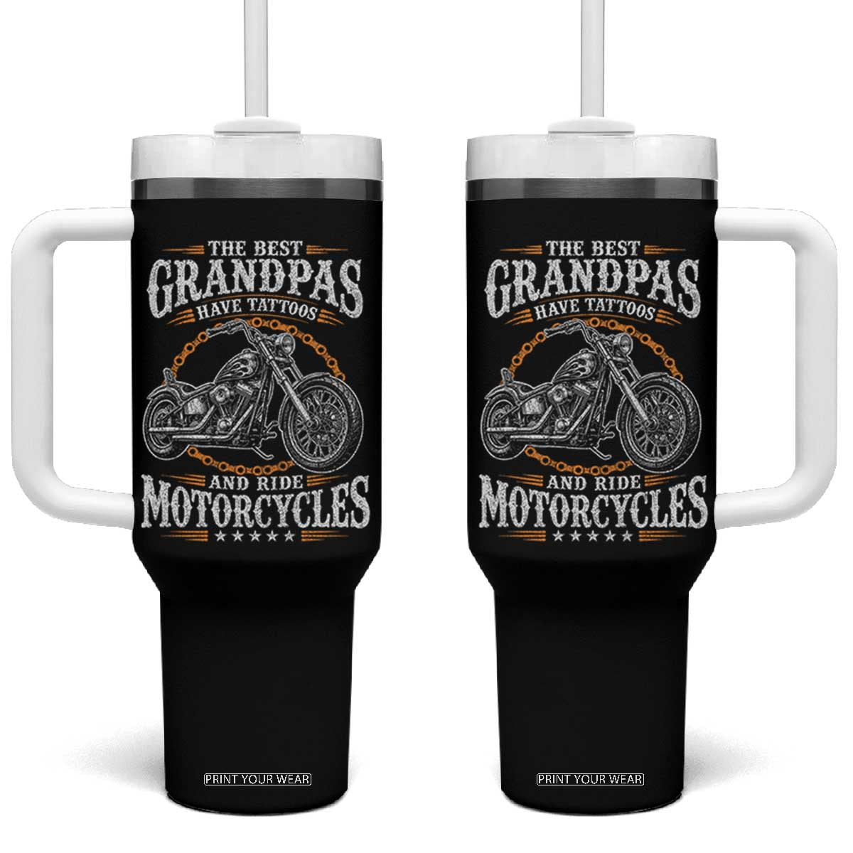 Biker Grandpa Best Grandpas Have Tattoos and Ride Motorcycles Tumbler With Handle TS10 One Size: 40 oz Black Print Your Wear