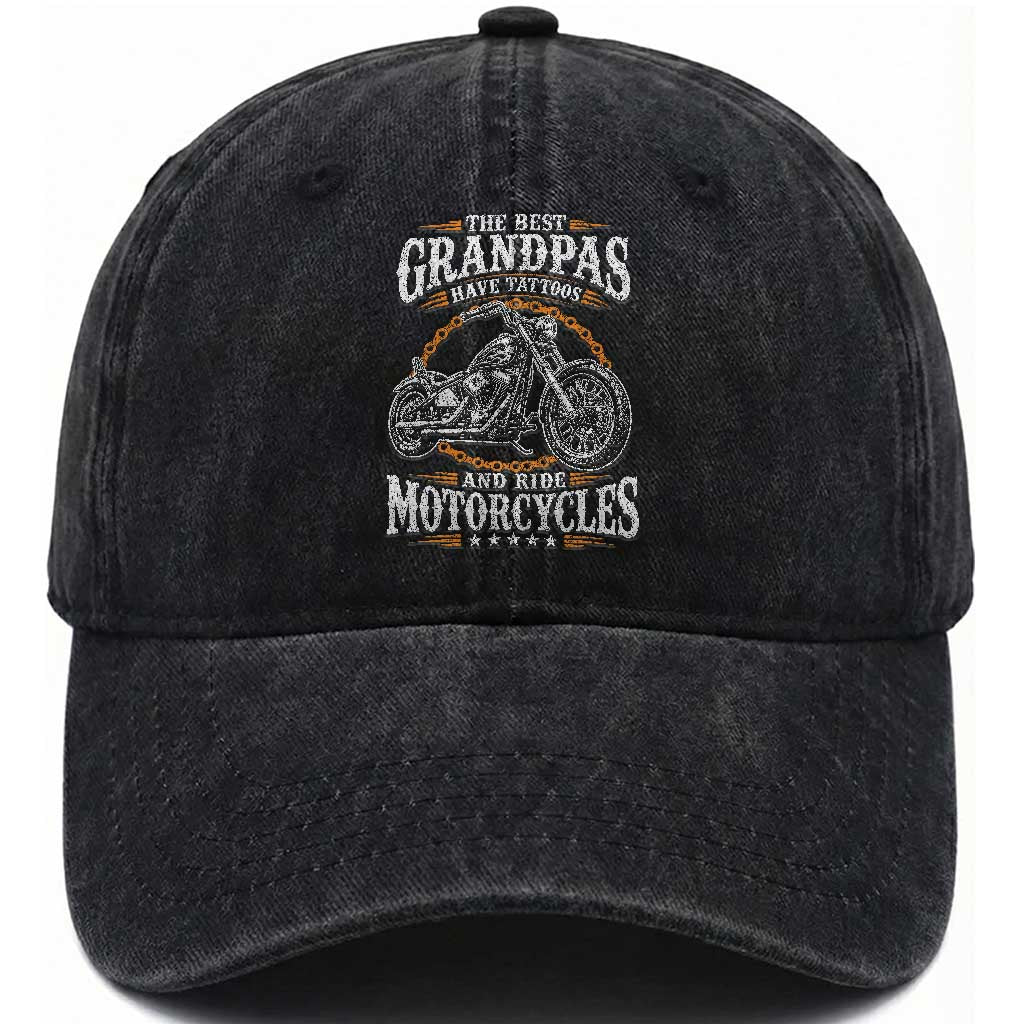 Biker Grandpa Best Grandpas Have Tattoos and Ride Motorcycles Washed Cotton Baseball Cap TS10 Print Your Wear