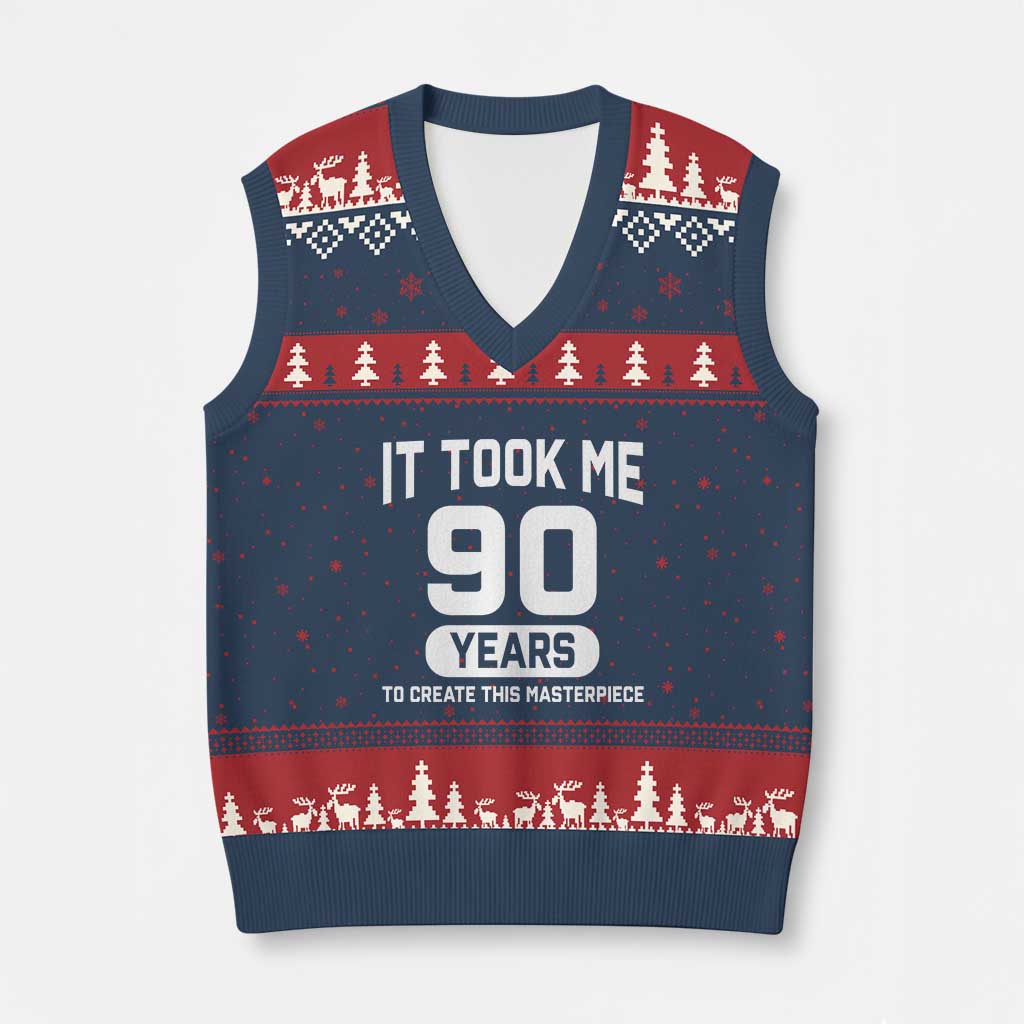 90th Birthday V-Neck Knit Sweater Vest To Create This Masterpiece 90 Year Old Gift TS10 Navy Red Print Your Wear