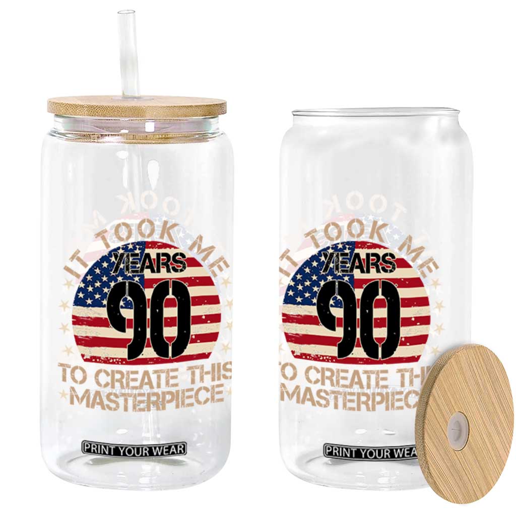 90th Birthday Glass Can It Took Me 90 Years To Create This Masterpiece Vintage American Flag