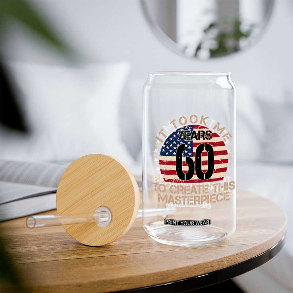 60th Birthday Glass Can It Took Me 60 Years To Create This Masterpiece Vintage American Flag