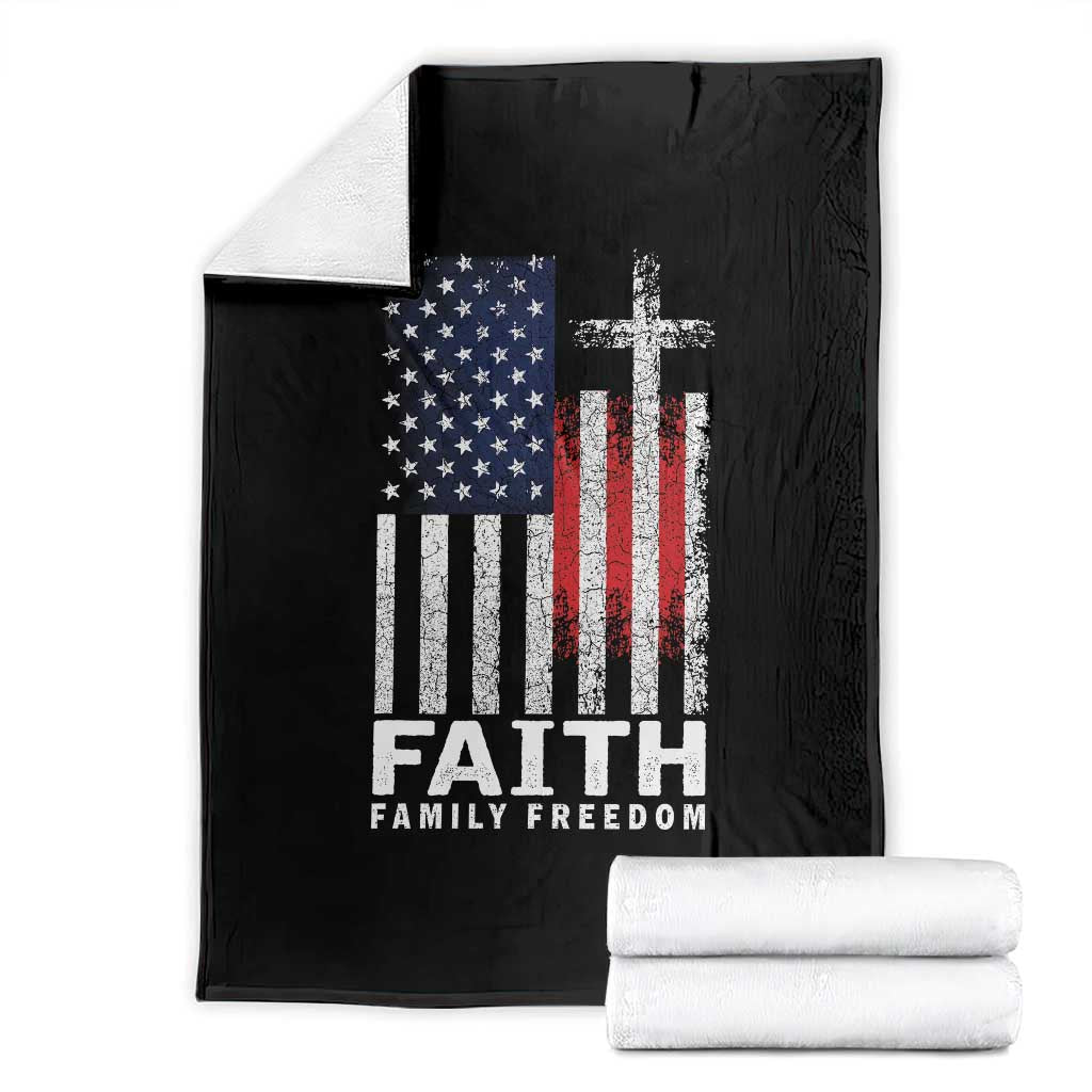 Faith Family Freedom Throw Blanket Charlie Kirk Patriotic Christian Vintage USA Flag TS10 Black Print Your Wear
