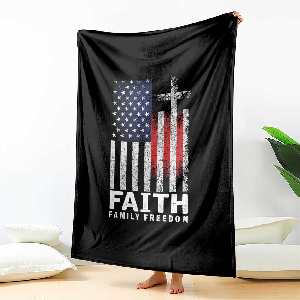 Faith Family Freedom Throw Blanket Charlie Kirk Patriotic Christian Vintage USA Flag TS10 Print Your Wear