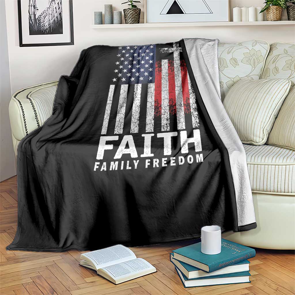 Faith Family Freedom Throw Blanket Charlie Kirk Patriotic Christian Vintage USA Flag TS10 Print Your Wear