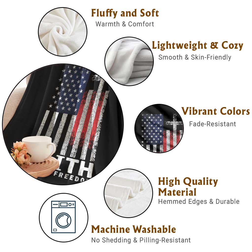 Faith Family Freedom Throw Blanket Charlie Kirk Patriotic Christian Vintage USA Flag TS10 Print Your Wear