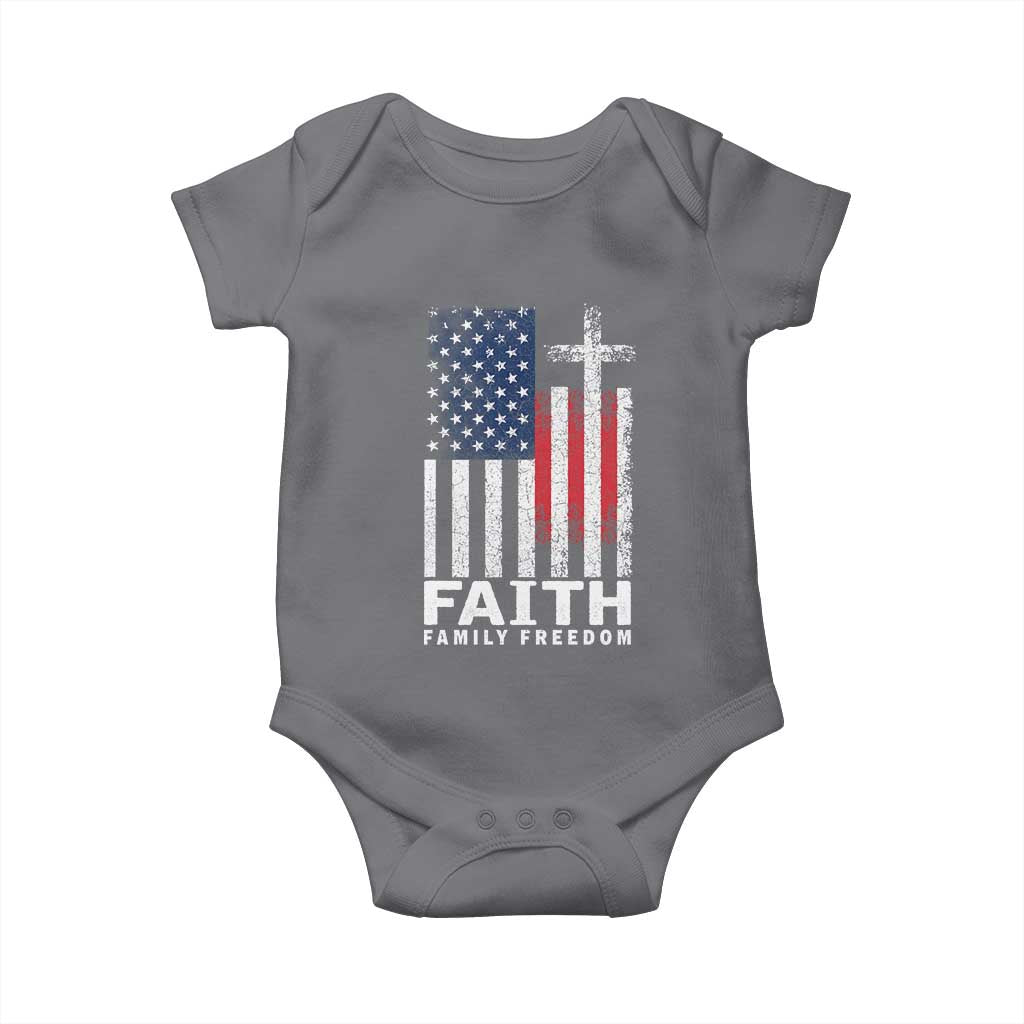 Faith Family Freedom Baby Onesie Charlie Kirk Patriotic Christian Vintage USA Flag TS10 Charcoal Print Your Wear