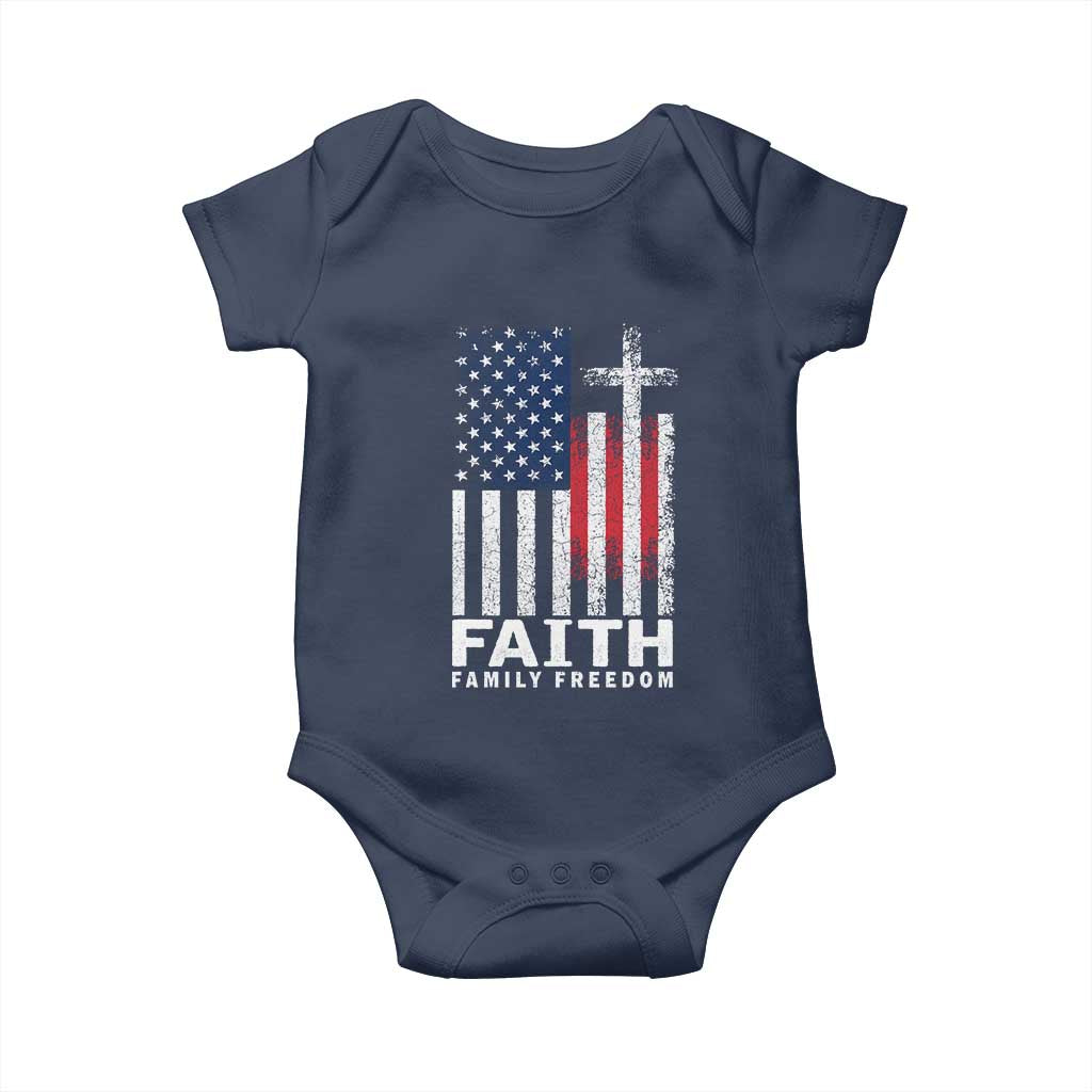 Faith Family Freedom Baby Onesie Charlie Kirk Patriotic Christian Vintage USA Flag TS10 Navy Print Your Wear
