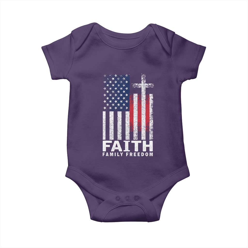 Faith Family Freedom Baby Onesie Charlie Kirk Patriotic Christian Vintage USA Flag TS10 Purple Print Your Wear