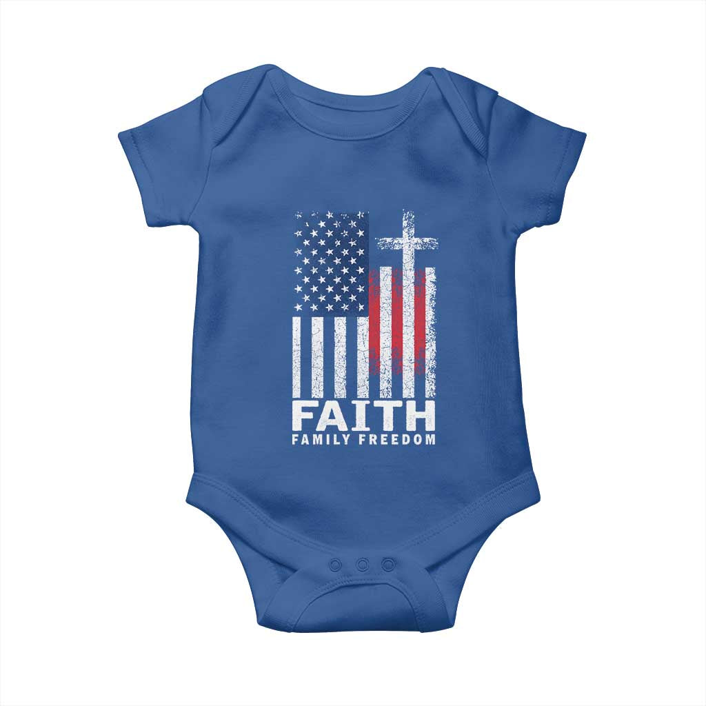 Faith Family Freedom Baby Onesie Charlie Kirk Patriotic Christian Vintage USA Flag TS10 Royal Blue Print Your Wear