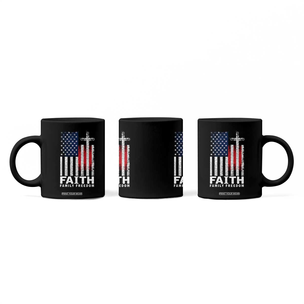 Faith Family Freedom Coffee Mug Charlie Kirk Patriotic Christian Vintage USA Flag TS10 Print Your Wear