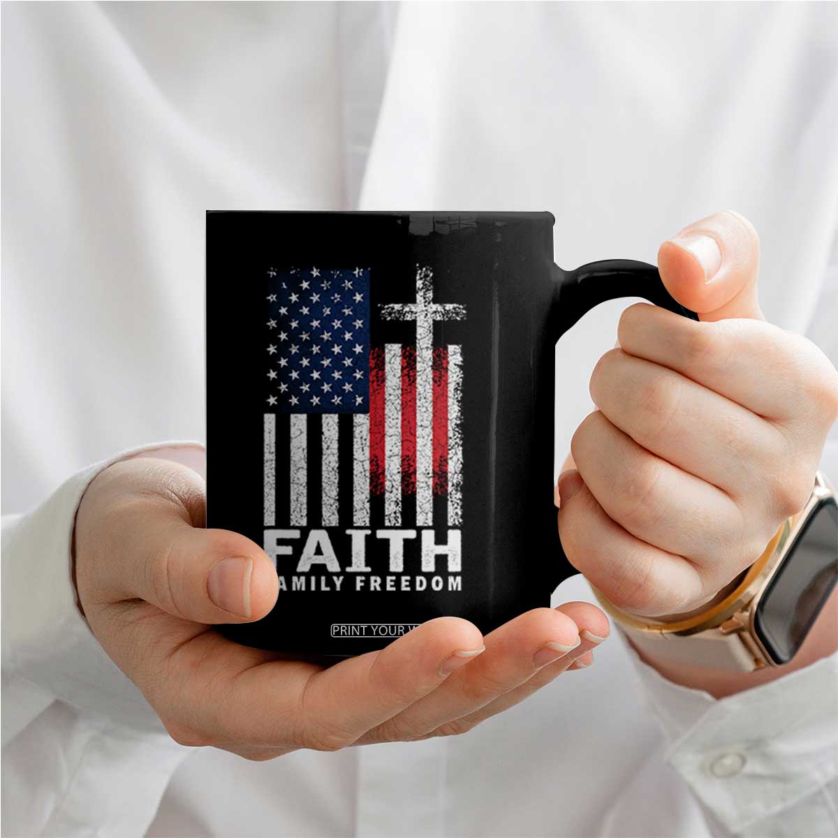 Faith Family Freedom Coffee Mug Charlie Kirk Patriotic Christian Vintage USA Flag TS10 Print Your Wear