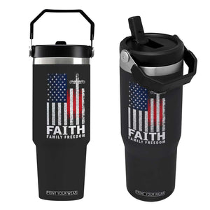Faith Family Freedom Flip Straw Tumbler Charlie Kirk Patriotic Christian Vintage USA Flag TS10 One Size: 30 oz Black Print Your Wear