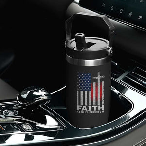 Faith Family Freedom Flip Straw Tumbler Charlie Kirk Patriotic Christian Vintage USA Flag TS10 Print Your Wear