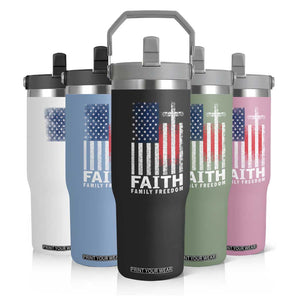 Faith Family Freedom Flip Straw Tumbler Charlie Kirk Patriotic Christian Vintage USA Flag TS10 Print Your Wear