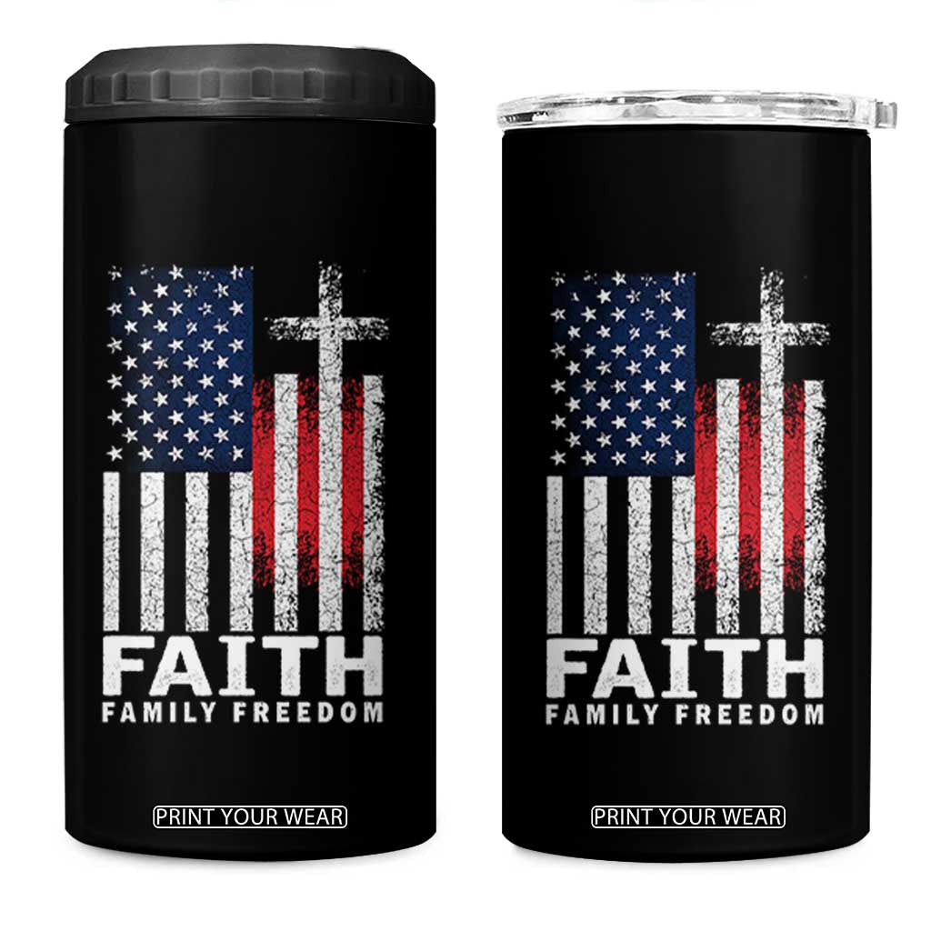 Faith Family Freedom 4 in 1 Can Cooler Tumbler Charlie Kirk Patriotic Christian Vintage USA Flag TS10 One Size: 16 oz Black Print Your Wear