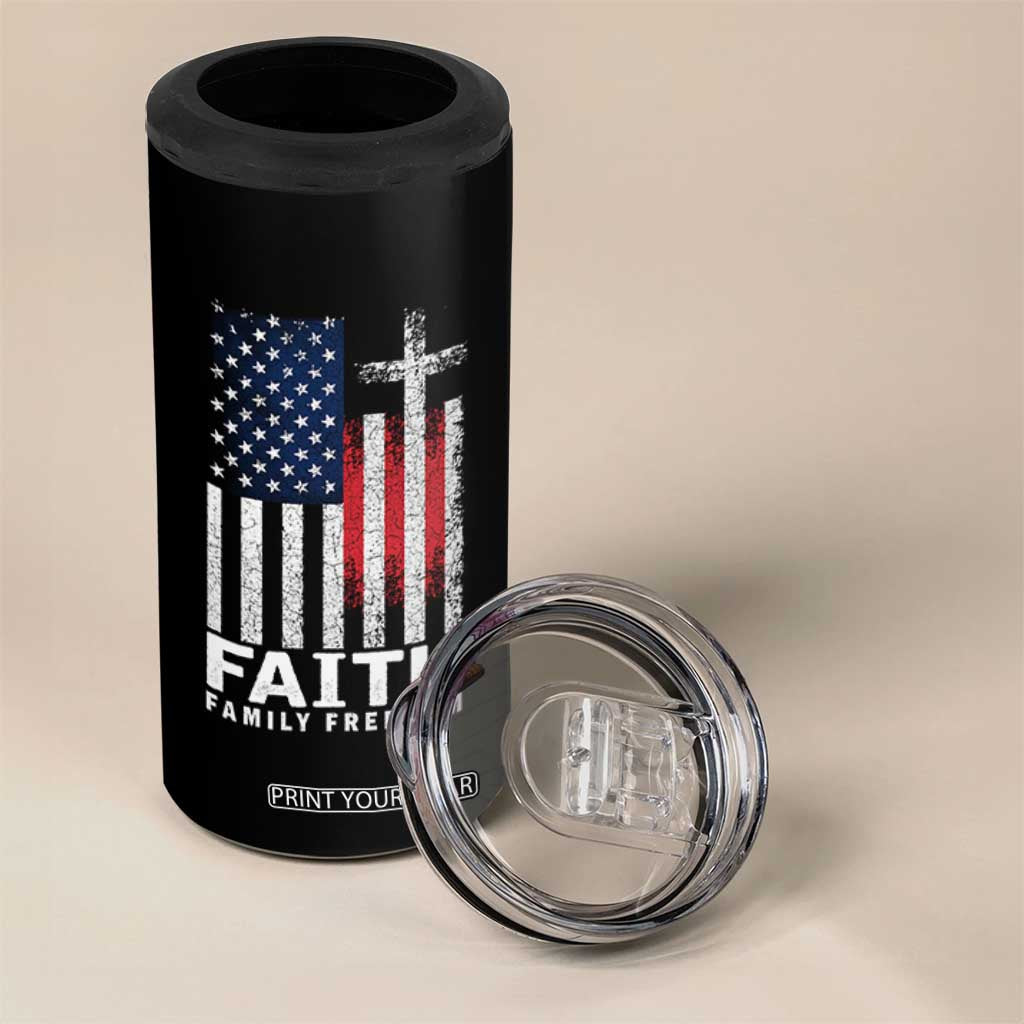 Faith Family Freedom 4 in 1 Can Cooler Tumbler Charlie Kirk Patriotic Christian Vintage USA Flag TS10 Print Your Wear