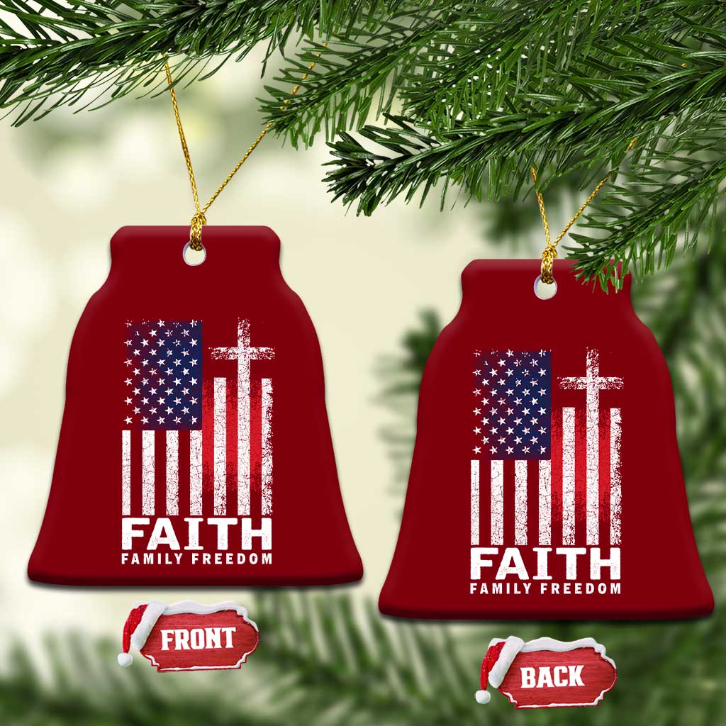 Faith Family Freedom Ceramic Ornament Charlie Kirk Patriotic Christian Vintage USA Flag TS10 Print Your Wear