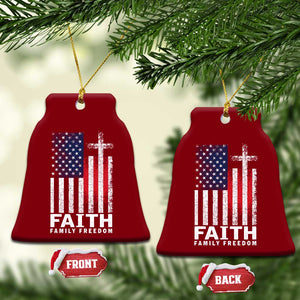 Faith Family Freedom Ceramic Ornament Charlie Kirk Patriotic Christian Vintage USA Flag TS10 Print Your Wear