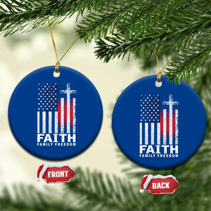 Faith Family Freedom Ceramic Ornament Charlie Kirk Patriotic Christian Vintage USA Flag TS10 1pc Blue Print Your Wear