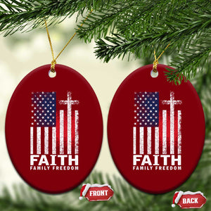 Faith Family Freedom Ceramic Ornament Charlie Kirk Patriotic Christian Vintage USA Flag TS10 Print Your Wear