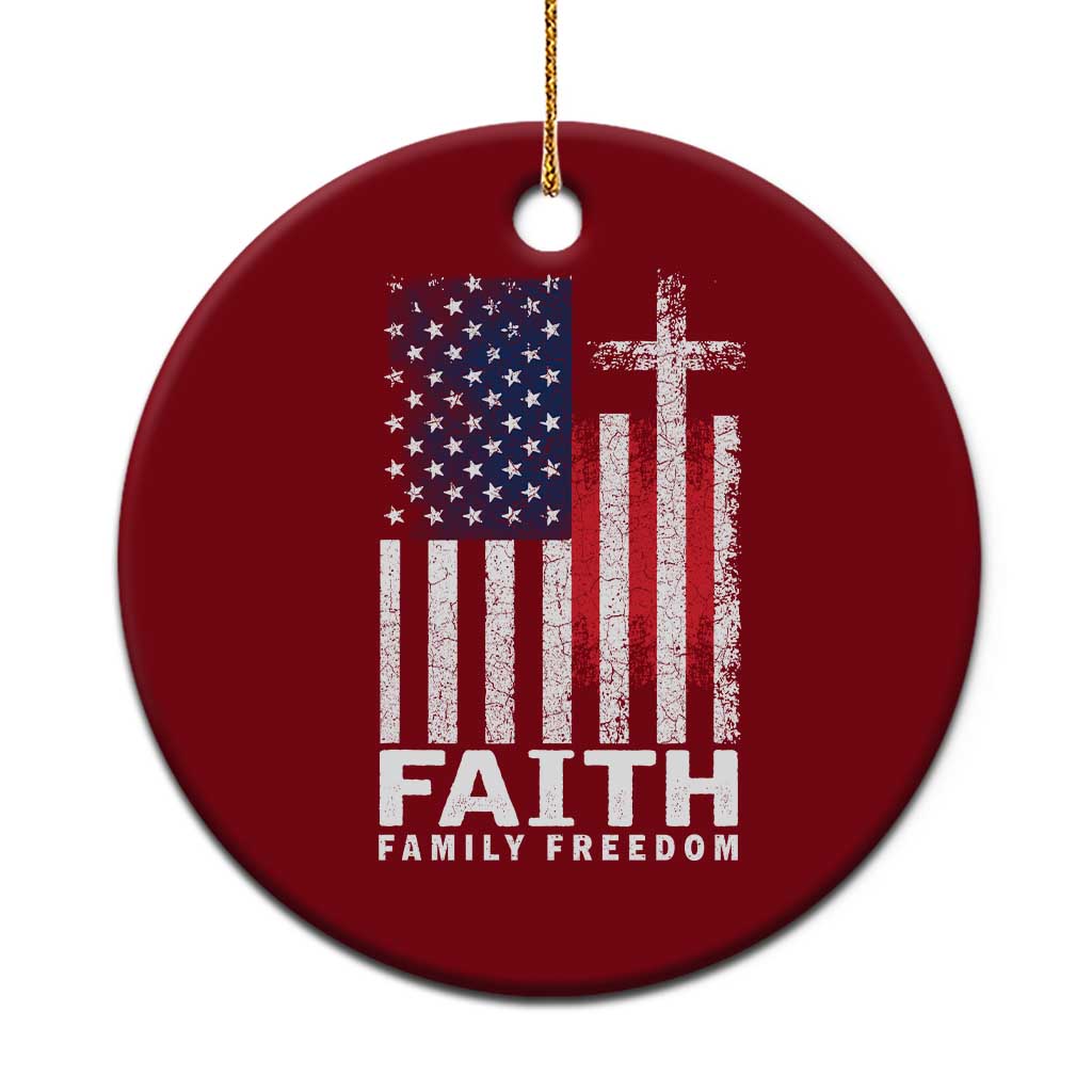 Faith Family Freedom Ceramic Ornament Charlie Kirk Patriotic Christian Vintage USA Flag TS10 1pc Red Print Your Wear