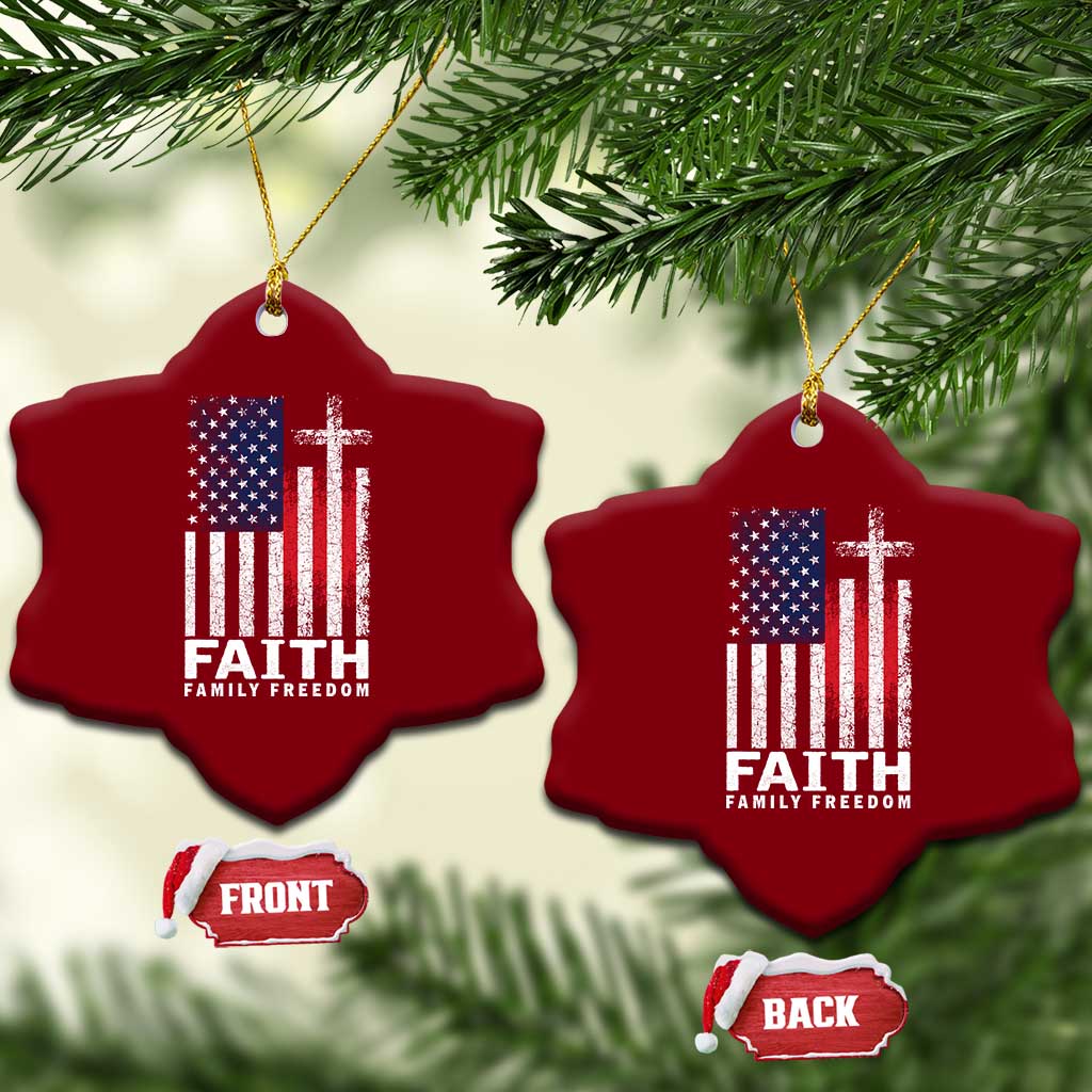 Faith Family Freedom Ceramic Ornament Charlie Kirk Patriotic Christian Vintage USA Flag TS10 Print Your Wear