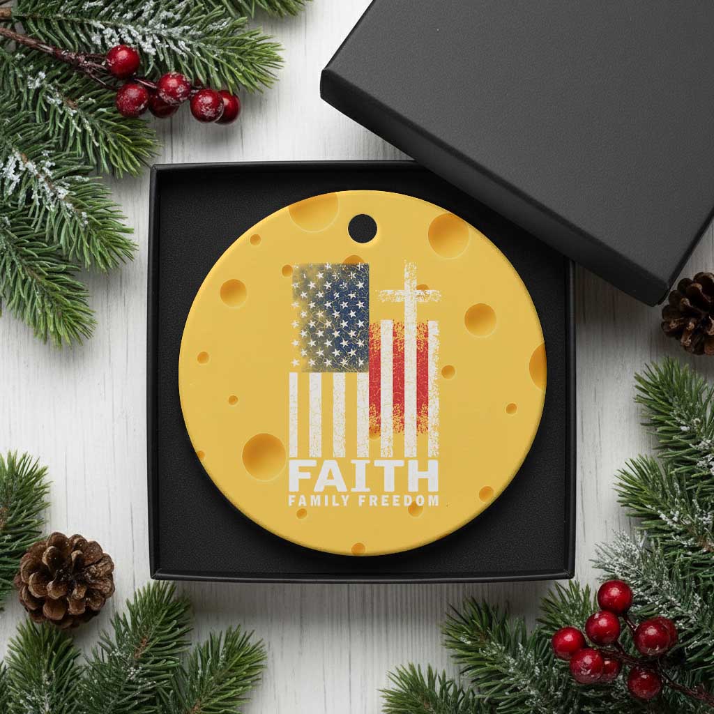 Faith Family Freedom Ceramic Ornament Charlie Kirk Patriotic Christian Vintage USA Flag TS10 1pc Yellow Cheese Print Your Wear