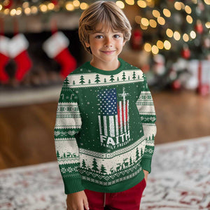 Faith Family Freedom Ugly Christmas Sweater Charlie Kirk Patriotic Christian Vintage USA Flag TS10 Forest Green Beige Print Your Wear