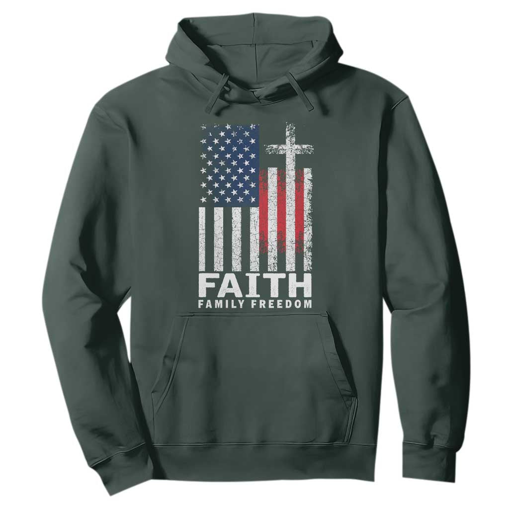 Faith Family Freedom Hoodie Charlie Kirk Patriotic Christian Vintage USA Flag TS10 Dark Forest Green Print Your Wear