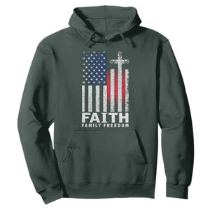 Faith Family Freedom Hoodie Charlie Kirk Patriotic Christian Vintage USA Flag TS10 Dark Forest Green Print Your Wear