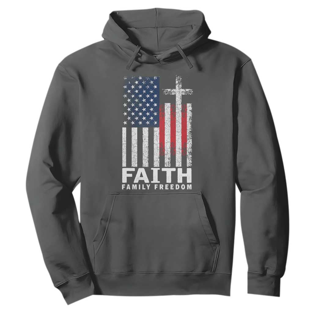 Faith Family Freedom Hoodie Charlie Kirk Patriotic Christian Vintage USA Flag TS10 Dark Heather Print Your Wear