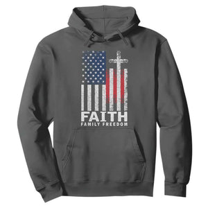 Faith Family Freedom Hoodie Charlie Kirk Patriotic Christian Vintage USA Flag TS10 Dark Heather Print Your Wear