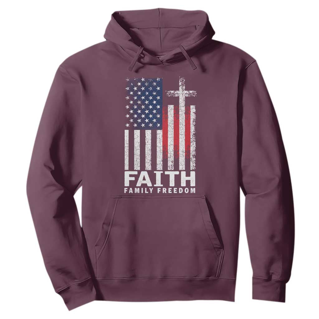 Faith Family Freedom Hoodie Charlie Kirk Patriotic Christian Vintage USA Flag TS10 Maroon Print Your Wear