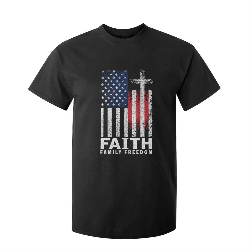 Faith Family Freedom T Shirt For Kid Charlie Kirk Patriotic Christian Vintage USA Flag TS10 Black Print Your Wear