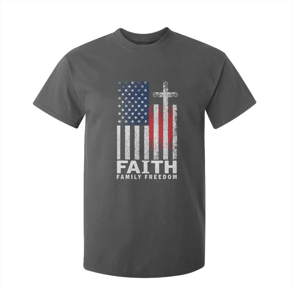 Faith Family Freedom T Shirt For Kid Charlie Kirk Patriotic Christian Vintage USA Flag TS10 Dark Heather Print Your Wear
