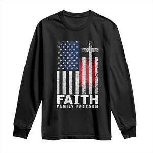 Faith Family Freedom Long Sleeve Shirt Charlie Kirk Patriotic Christian Vintage USA Flag TS10 Black Print Your Wear