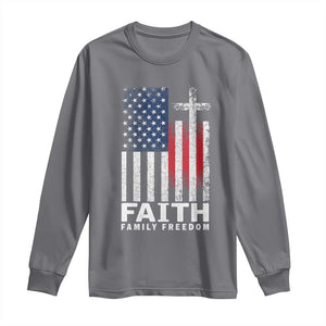 Faith Family Freedom Long Sleeve Shirt Charlie Kirk Patriotic Christian Vintage USA Flag TS10 Charcoal Print Your Wear