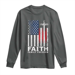 Faith Family Freedom Long Sleeve Shirt Charlie Kirk Patriotic Christian Vintage USA Flag TS10 Dark Heather Print Your Wear