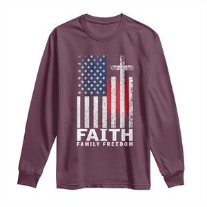Faith Family Freedom Long Sleeve Shirt Charlie Kirk Patriotic Christian Vintage USA Flag TS10 Maroon Print Your Wear
