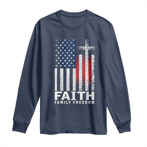 Faith Family Freedom Long Sleeve Shirt Charlie Kirk Patriotic Christian Vintage USA Flag TS10 Navy Print Your Wear