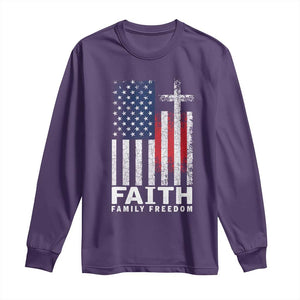 Faith Family Freedom Long Sleeve Shirt Charlie Kirk Patriotic Christian Vintage USA Flag TS10 Purple Print Your Wear