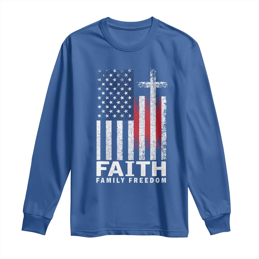 Faith Family Freedom Long Sleeve Shirt Charlie Kirk Patriotic Christian Vintage USA Flag TS10 Royal Blue Print Your Wear