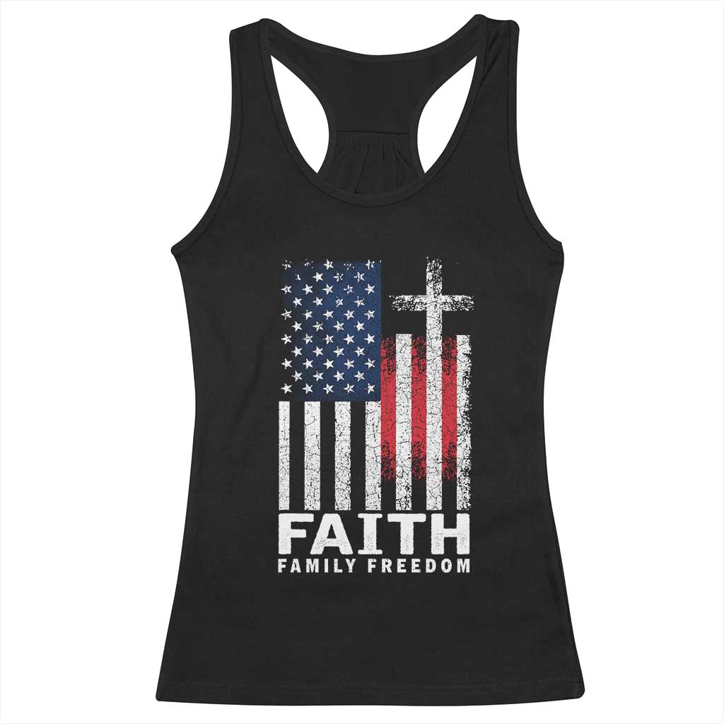 Faith Family Freedom Racerback Tank Top Charlie Kirk Patriotic Christian Vintage USA Flag TS10 Black Print Your Wear