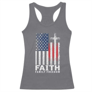 Faith Family Freedom Racerback Tank Top Charlie Kirk Patriotic Christian Vintage USA Flag TS10 Charcoal Print Your Wear