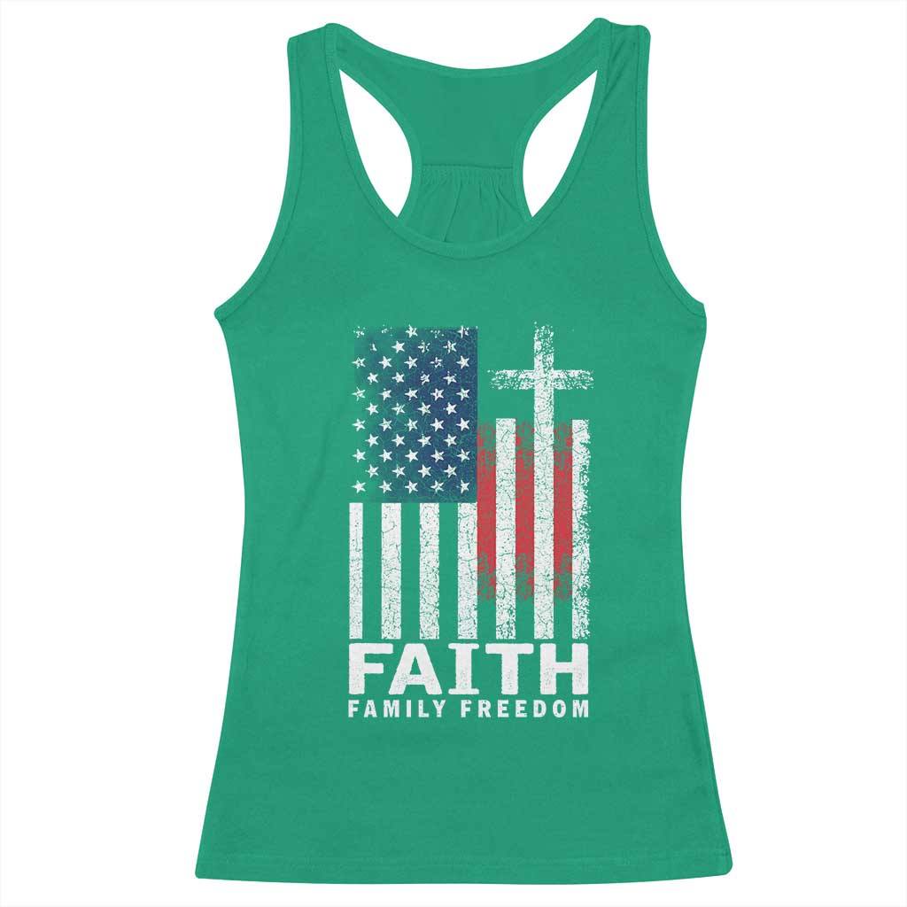 Faith Family Freedom Racerback Tank Top Charlie Kirk Patriotic Christian Vintage USA Flag TS10 Irish Green Print Your Wear