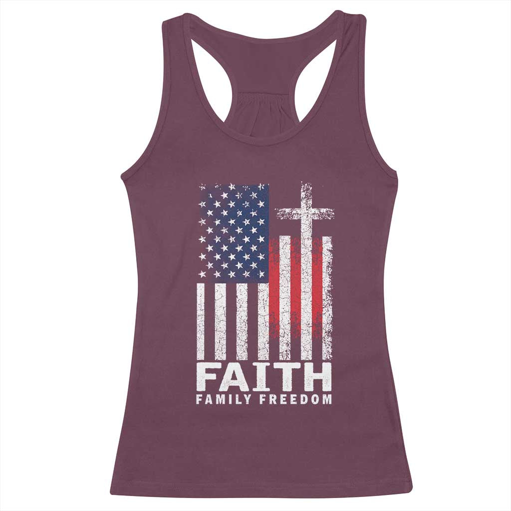 Faith Family Freedom Racerback Tank Top Charlie Kirk Patriotic Christian Vintage USA Flag TS10 Maroon Print Your Wear
