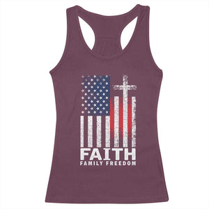 Faith Family Freedom Racerback Tank Top Charlie Kirk Patriotic Christian Vintage USA Flag TS10 Maroon Print Your Wear