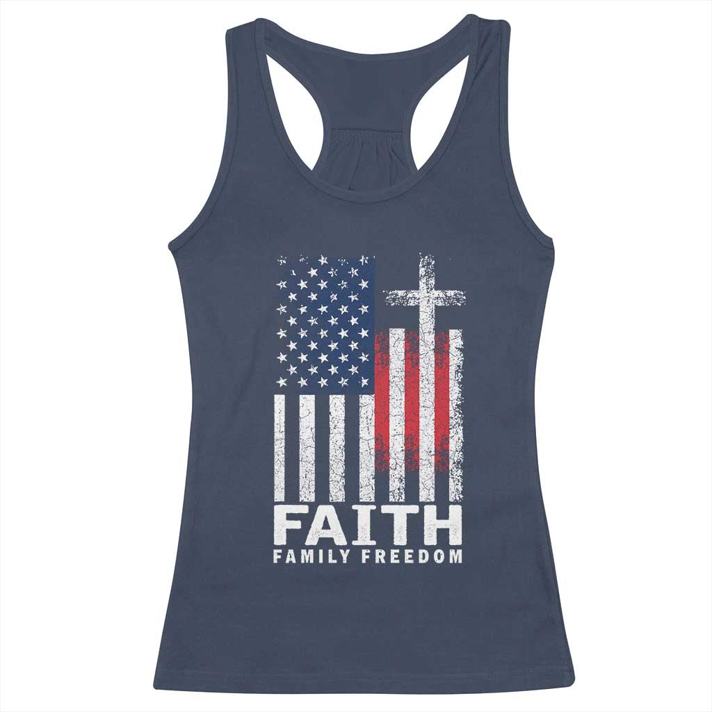 Faith Family Freedom Racerback Tank Top Charlie Kirk Patriotic Christian Vintage USA Flag TS10 Navy Print Your Wear