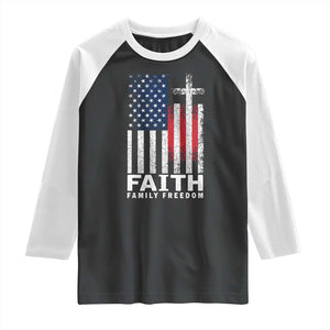 Faith Family Freedom Raglan Shirt Charlie Kirk Patriotic Christian Vintage USA Flag TS10 Black White Print Your Wear